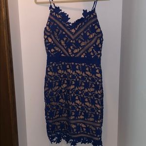 Blue and tan formal dress